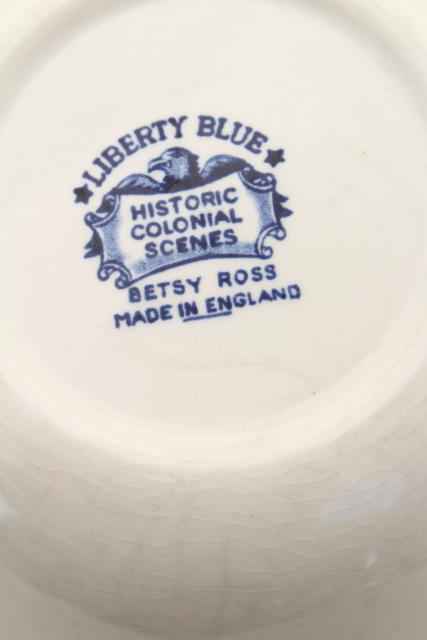 vintage Liberty blue & white transferware china, Betsy Ross American flag bowls