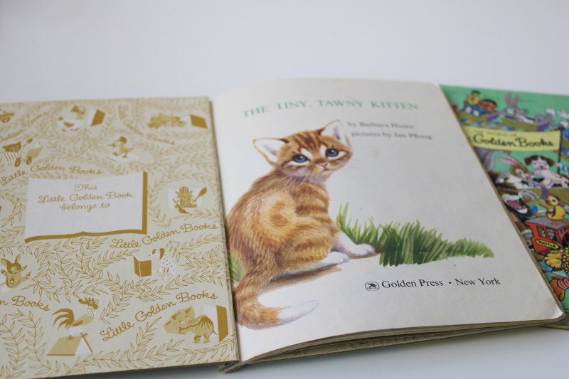 vintage Little Golden Books, Tiny Tawny Kitten  Shy Little Kitten cat stories