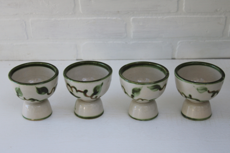 vintage Louisville stoneware, John B Taylor Harvest pear hand painted pottery goblet shape egg cups set
