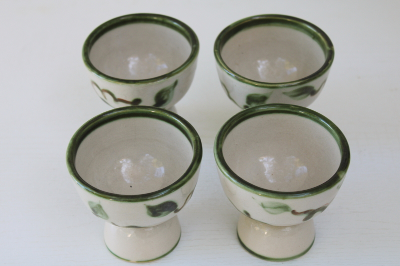 vintage Louisville stoneware, John B Taylor Harvest pear hand painted pottery goblet shape egg cups set