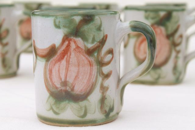 vintage Louisville stoneware pottery Harvest fruit coffee mugs, John B Taylor ceramics