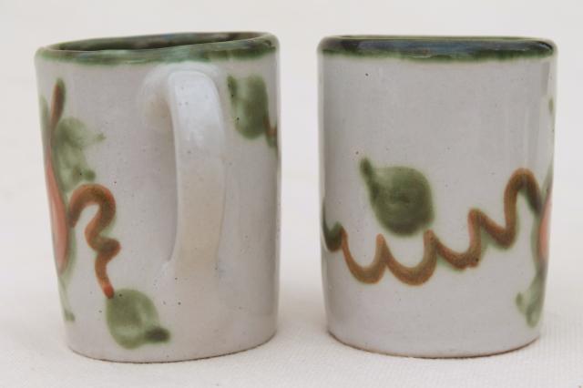 vintage Louisville stoneware pottery Harvest fruit small mugs, John B Taylor ceramics