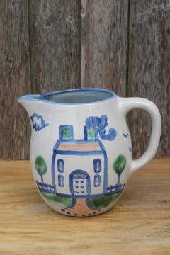 vintage Louisville stoneware pottery pitcher hand painted house Country Scenes M A Hadley
