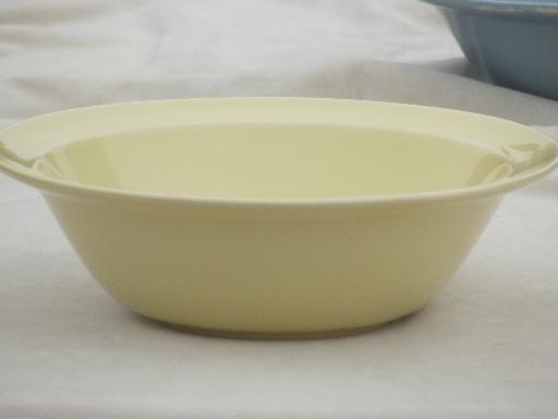 vintage Lu-Ray pastels pottery, blue & yellow vegetable serving bowls