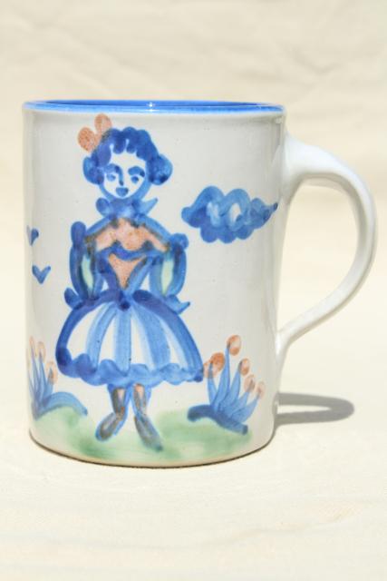vintage MA Hadley Louisville stoneware pottery mug & plate, country girl
