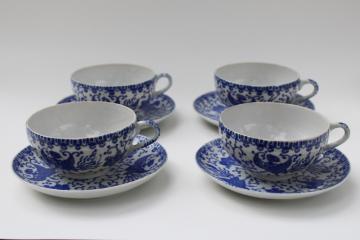 vintage Made in Japan blue & white china cups and saucers, flying turkey phoenix ware