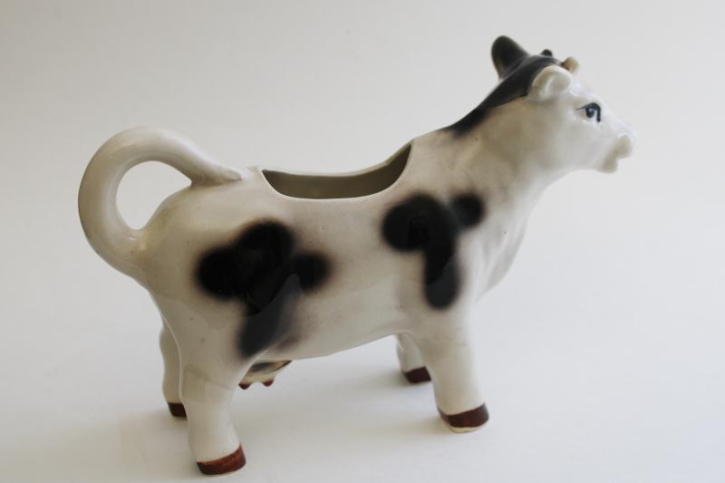 vintage Made in Japan china cow creamer, black & white holstein cream pitcher
