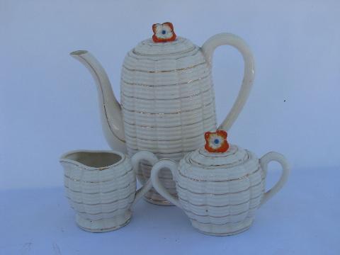 vintage Made in Japan china tea or coffee set, teapot, cream pitcher & sugar