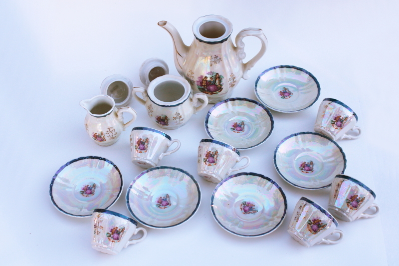 vintage Made in Japan luster china coffee tea set, tiny demitasse cups  saucers