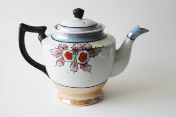 vintage Made in Japan luster ware china teapot, hand painted lustre floral