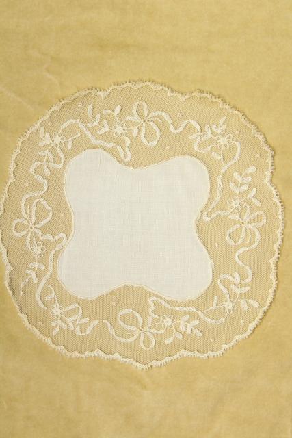 vintage Madeira lace goblet rounds, embroidered linen doily table mats set of 12