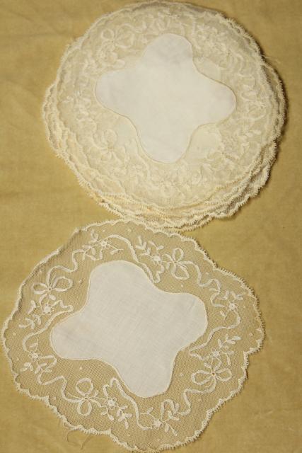 vintage Madeira lace goblet rounds, embroidered linen doily table mats ...