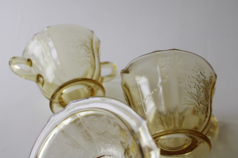 Vintage Madrid Pattern Amber Depression Glass Creamer Sugar Bowl W Lid