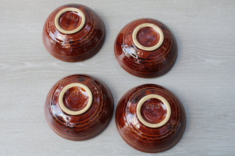 vintage Marcrest daisy dot brown glaze stoneware pottery bowls set of 4