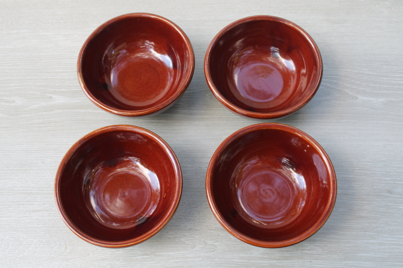 vintage Marcrest daisy dot brown glaze stoneware pottery bowls set of 4