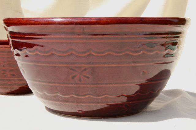 vintage Marcrest daisy dot brown glaze stoneware pottery chip & dip serving bowls set