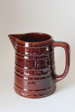vintage Marcrest daisy dot pattern pitcher, brown glaze stoneware pottery
