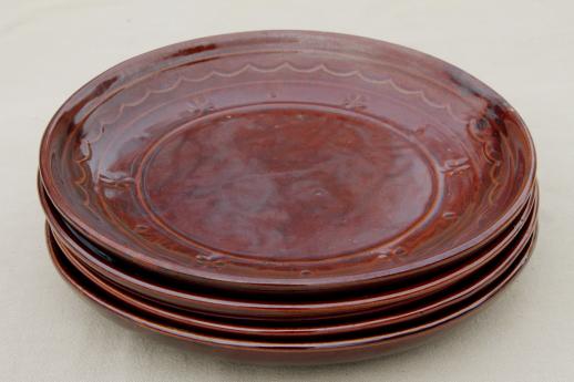vintage Marcrest daisy dot stoneware pottery dinner plates set of four