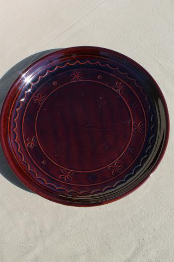 vintage Marcrest daisy-dot brown stoneware pottery chop plate / serving platter