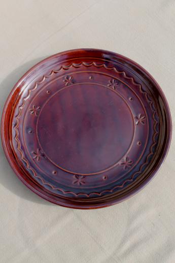 vintage Marcrest daisy-dot brown stoneware pottery chop plate / serving platter