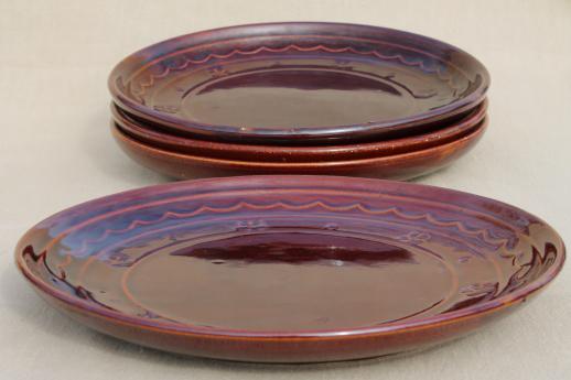 vintage Marcrest pottery daisy dot brown stoneware dinner plates set of 4