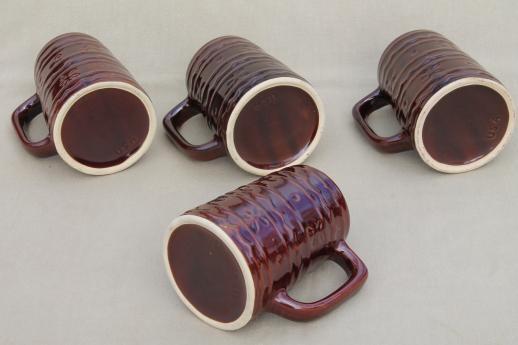 vintage Marcrest pottery daisy dot brown stoneware mugs, tall tavern style cups