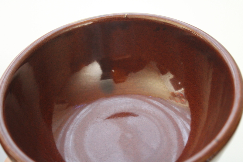 vintage Marcrest stoneware oatmeal cereal bowls, daisy dot pattern brown glaze