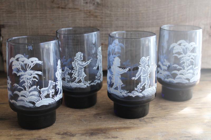 vintage Mary Gregory pattern Libbey drinking glasses, old fashioned tumblers