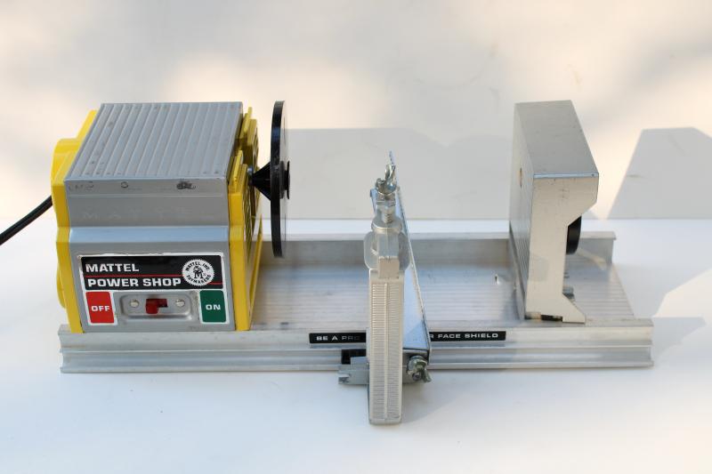 vintage Mattel Power Shop parts unit with case, toy shopsmith woodworking power tools