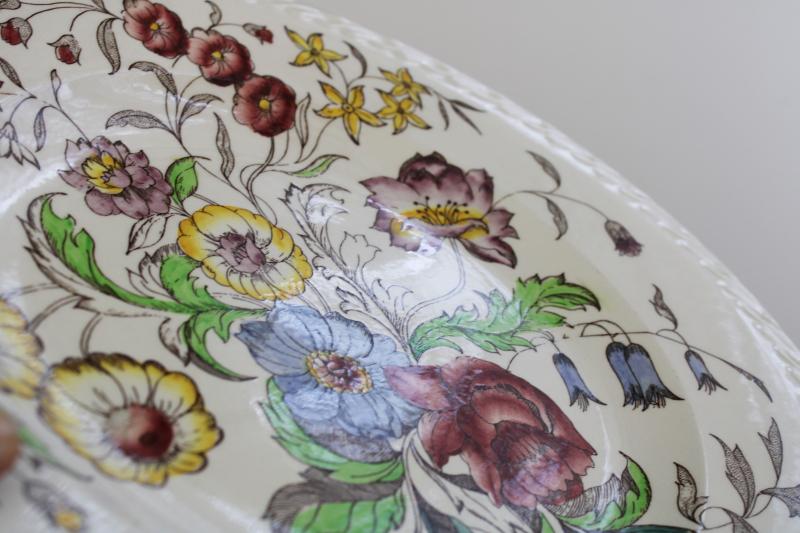 vintage May Flower Vernonn Kilns floral transferware, huge round tray or cake plate