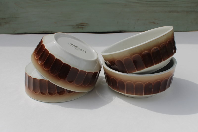 vintage Mayer china restaurant ware ironstone bowls, western style brown airbrush
