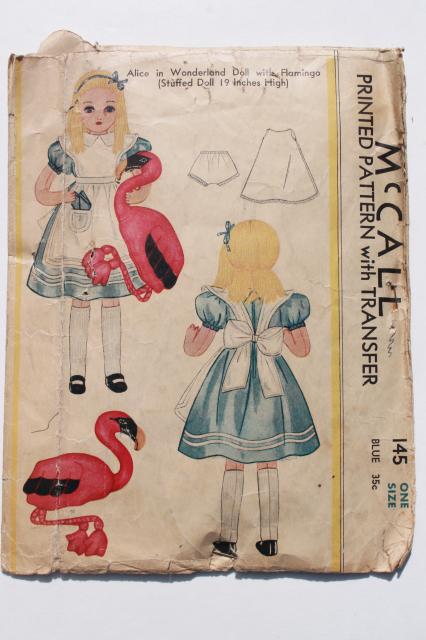 vintage McCalls sewing pattern, Alice in Wonderland doll from antique Tenniel illustrations