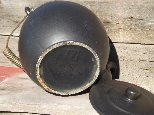 vintage McCoy pottery Kookie Kettle cookie jar, old black tea pot
