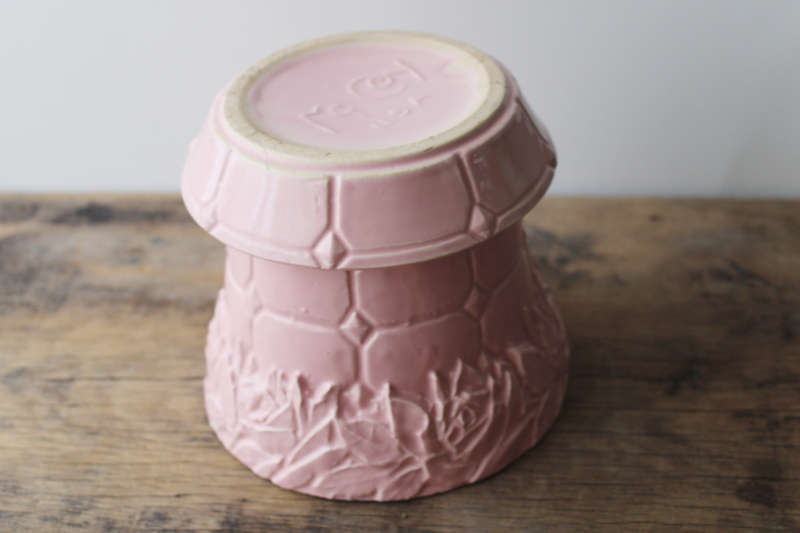 vintage McCoy pottery flower pot planter, quilted rose pattern 1950s pink!