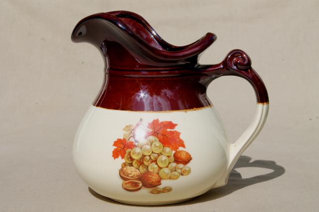 vintage McCoy pottery fruit harvest pattern, large pitcher