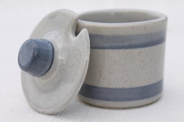 vintage McCoy pottery jam jar or mustard pot, blue band stoneware crock w/ lid