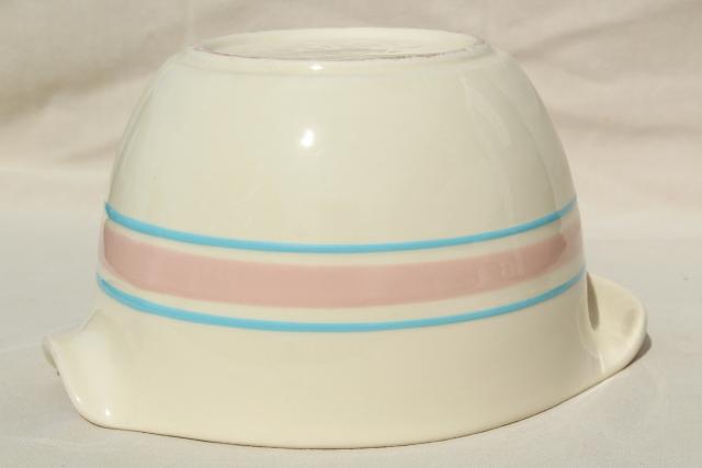 vintage McCoy pottery pink & blue band batter pitcher spout mixing bowl w/ grip handle
