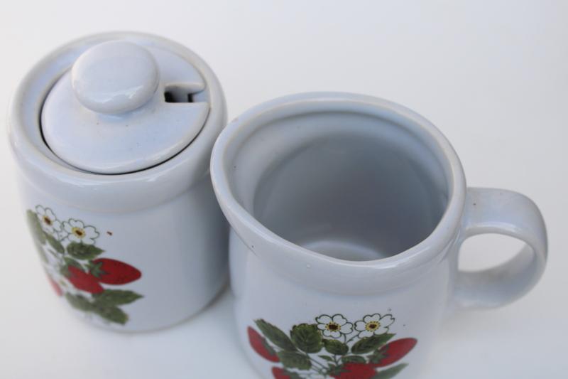 vintage McCoy pottery strawberry pattern cream pitcher and sugar bowl set
