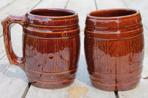 vintage McCoy stoneware pottery old oaken barrel beer steins or cider mugs
