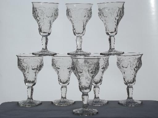 vintage McKee rock crystal depression glass water glasses, 8 goblets 