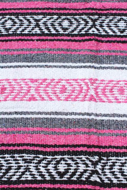 vintage Mexican Indian blanket rug serape striped acrylic blankets, pink, red striped