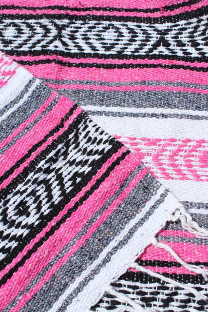 vintage Mexican Indian blanket rug serape striped acrylic blankets, pink, red striped