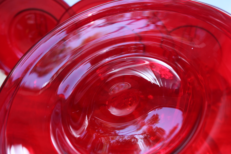 vintage Mexican art glass hand blown glass plates, vivid ruby red glass