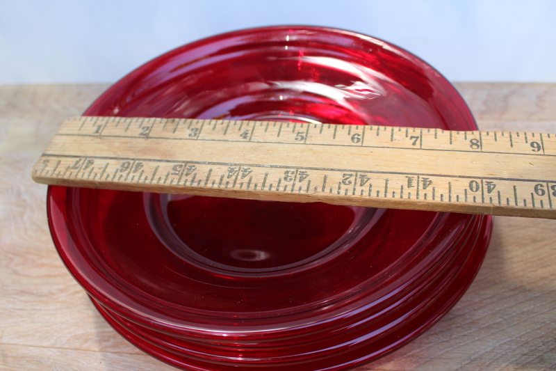 vintage Mexican art glass hand blown glass plates, vivid ruby red glass