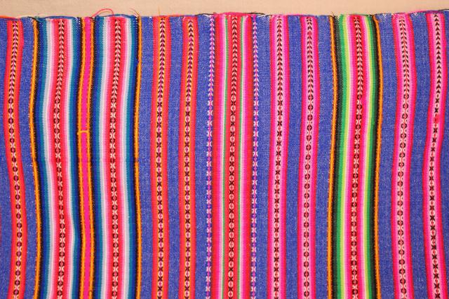 vintage Mexican blanket tablecloth table cover, handwoven bright striped cloth