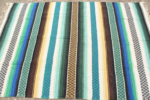 vintage Mexican falsa blanket, serape striped acrylic Indian blanket rug
