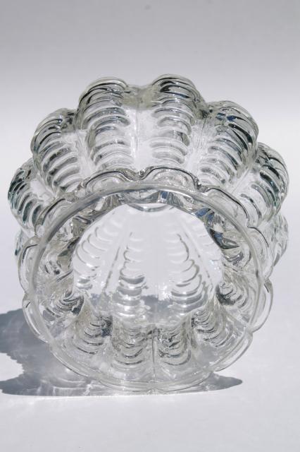 vintage Mexican hand blown glass light shade, textured clear glass melon shape globe hurricane