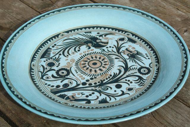 vintage Mexican pottery, Felix Tissot Taxco Mexico ceramic charger plate or round tray