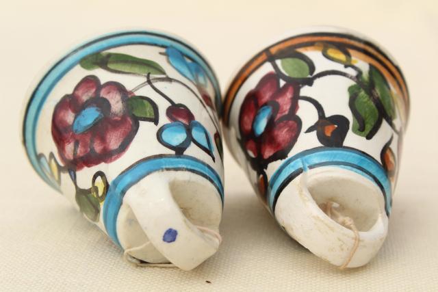 vintage Mexican pottery bells, hand painted rustic folk art wind chimes