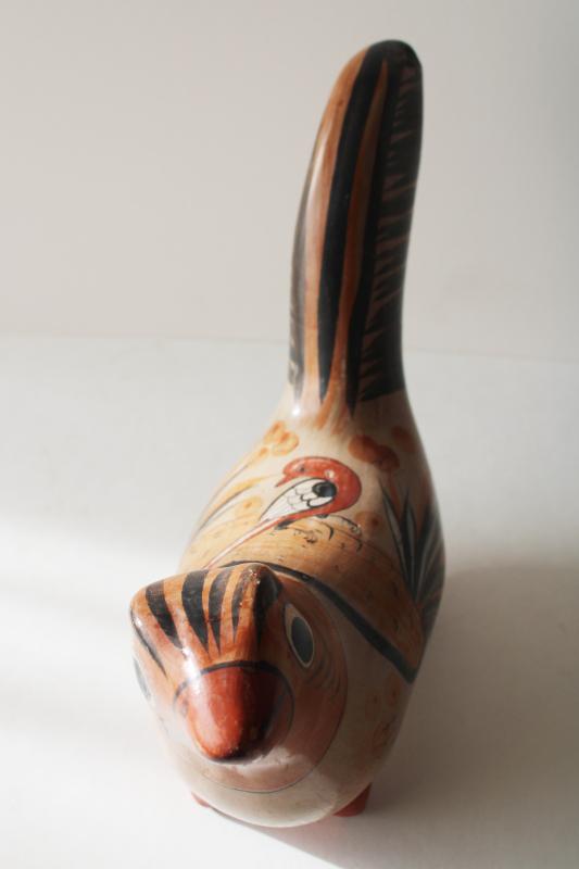 vintage Mexican pottery figurine, Tonala burnished clay hand painted squirrel, or bird?